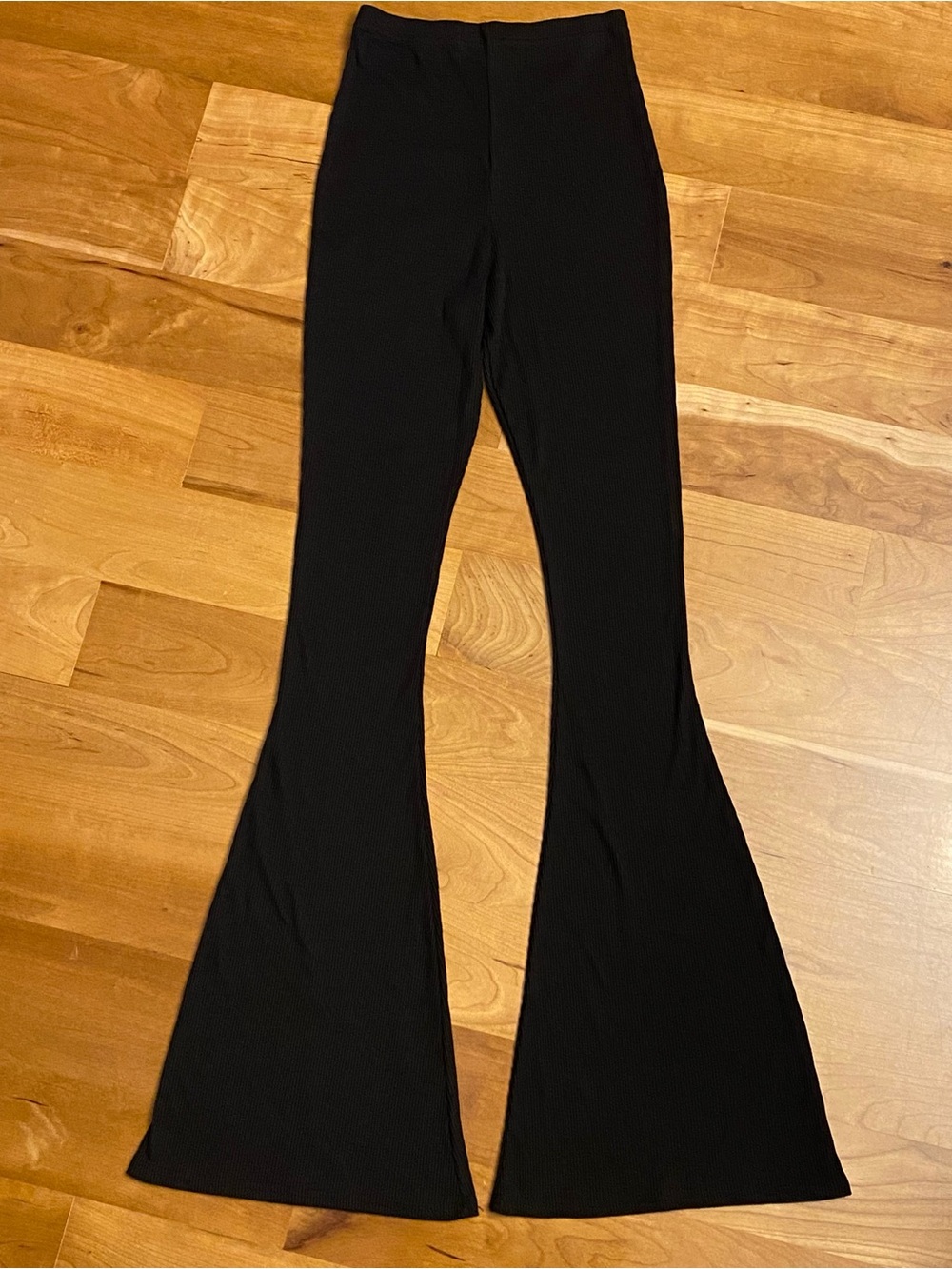 PrettyLittleThing Black Ribbed Flared Pants